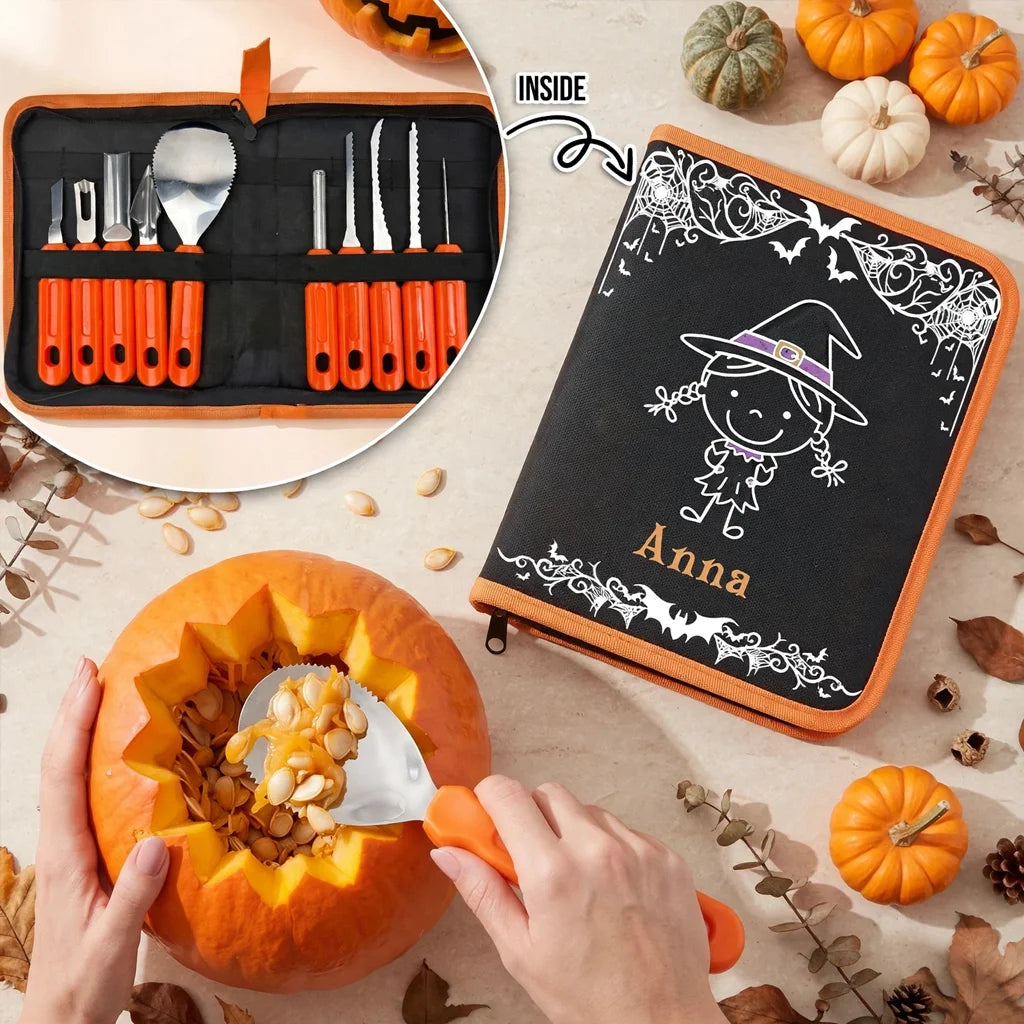 Bright Orange Personalized Pumpkin Carving Kit for Family Carving Nights, Creative Halloween Gift for Kids
