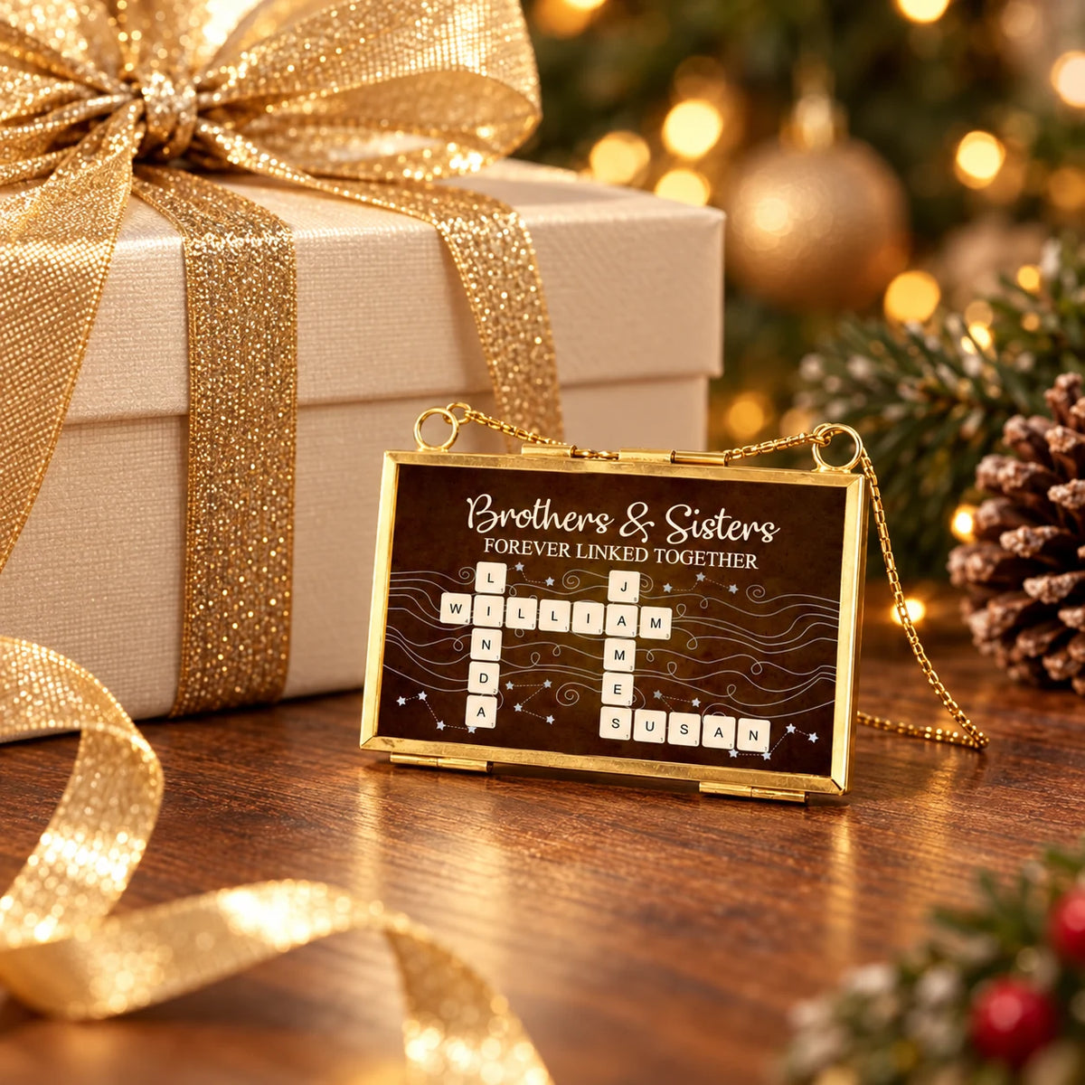 Personalized Brothers & Sisters Crossword Hanging Frame Ornament, Forever Linked Together Family Gift