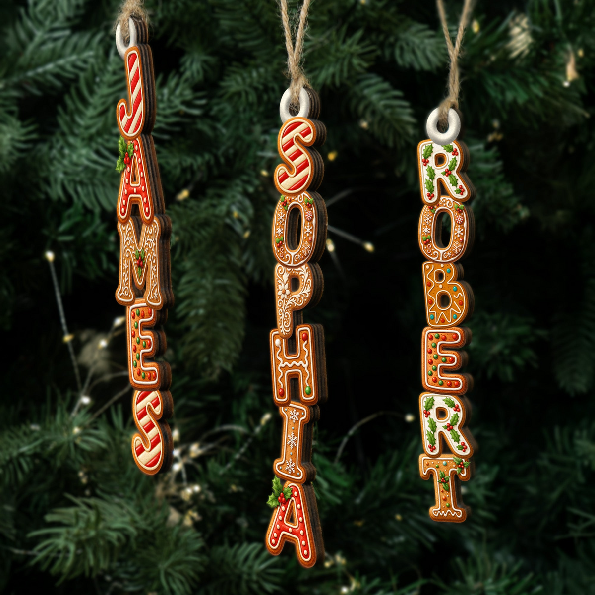 Personalized Gingerbread Letter Wooden Ornament, Festive Tree Decor, Unique Christmas Gift for Family & Kids