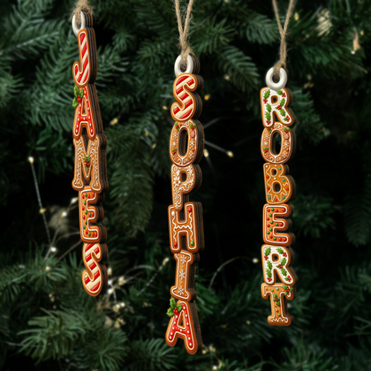 Personalized Gingerbread Letter Wooden Ornament, Festive Tree Decor, Unique Christmas Gift for Family & Kids