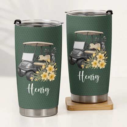 Personalized Insulated Travel Tumbler, Floral Golf Bag Design for Golf Course Days, Unique Gift for Golf Lovers