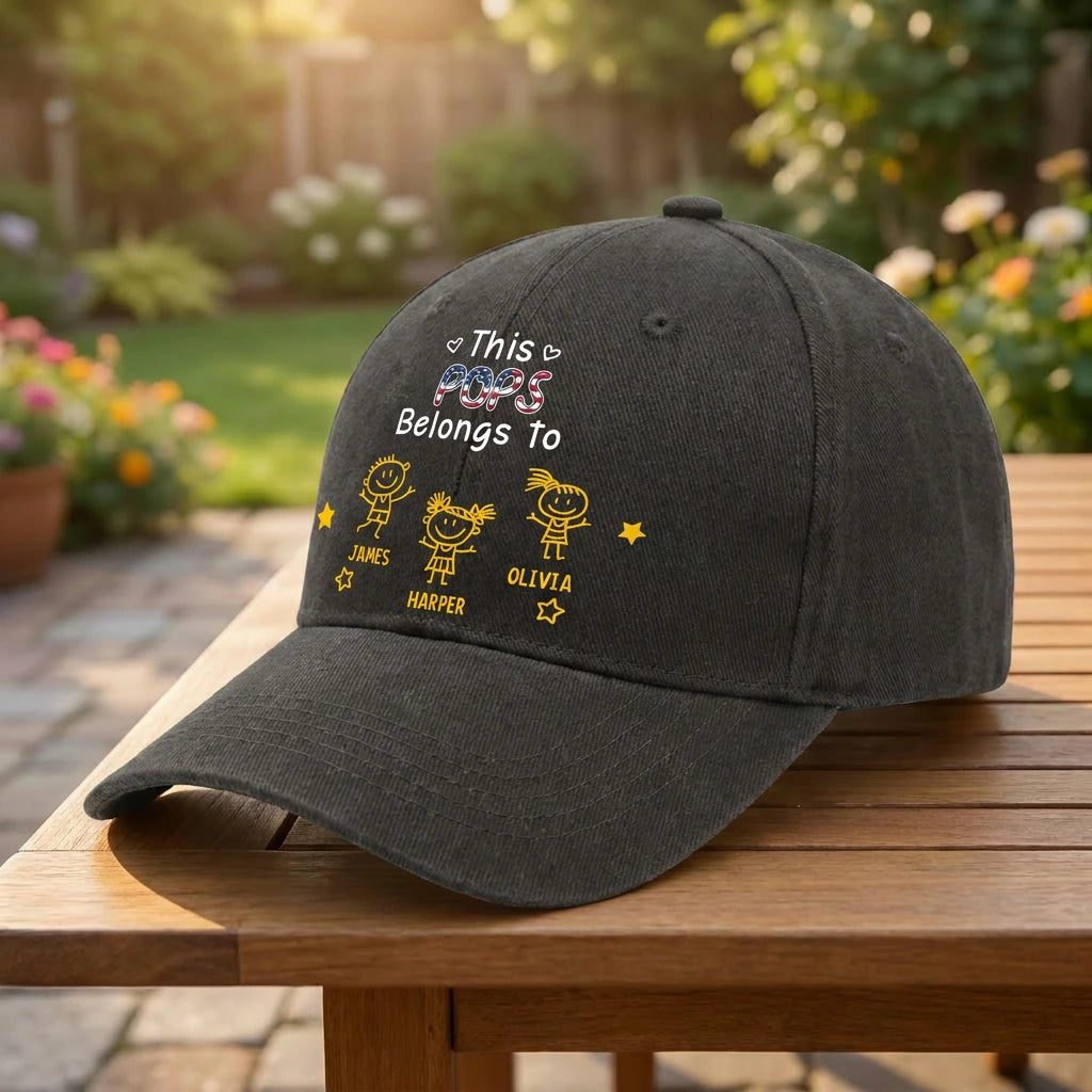 Personalized Grandpa Hat with Custom Title, Grandkids Names & Kids Doodle Design