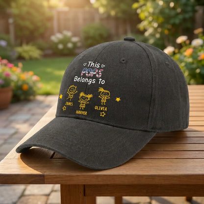 Personalized Grandpa Hat with Custom Title, Grandkids Names & Kids Doodle Design