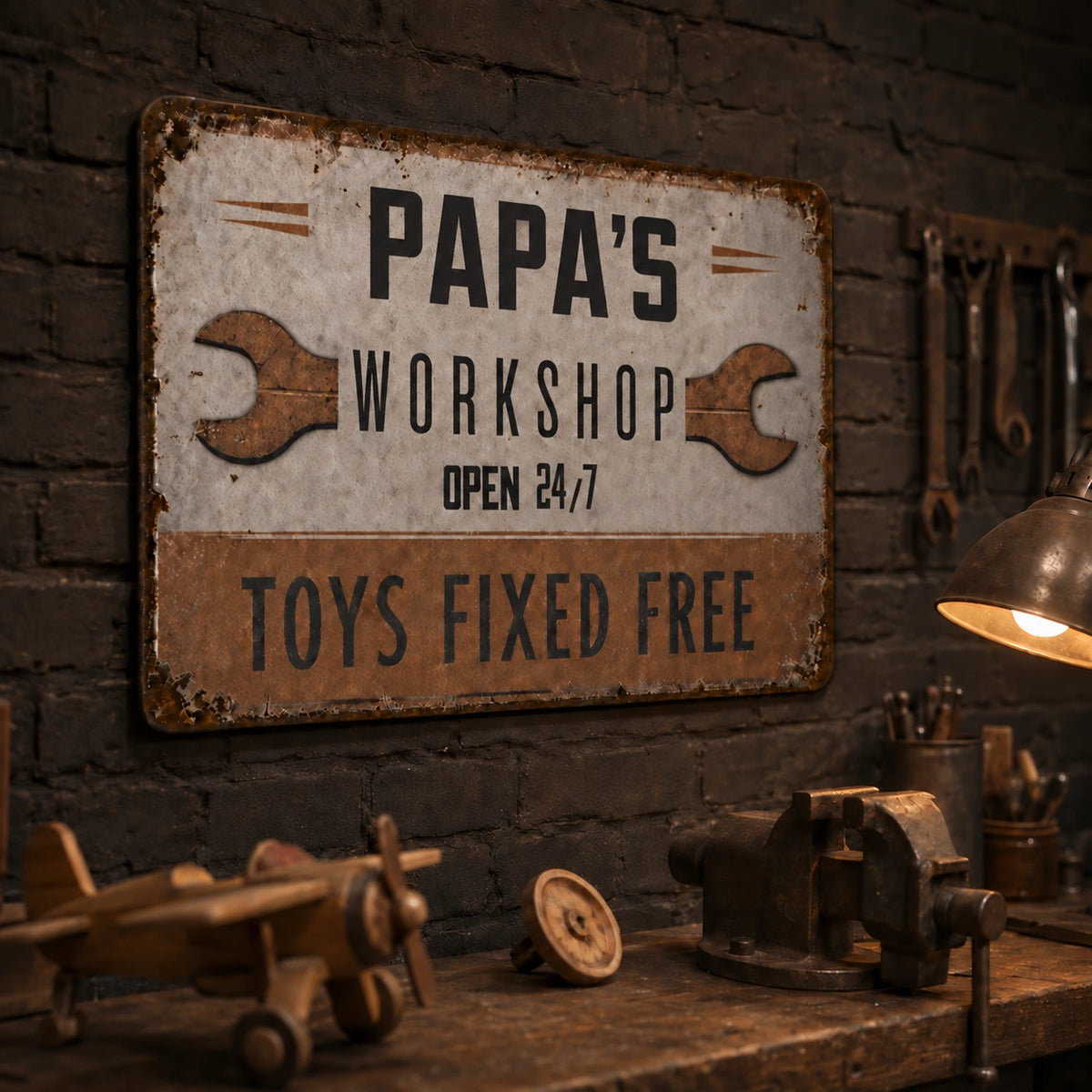 Personalized Grandpa Workshop Vintage Iron Sign, Rustic Garage Decor, Custom Gift for Papa, Pawpaw or Grandad