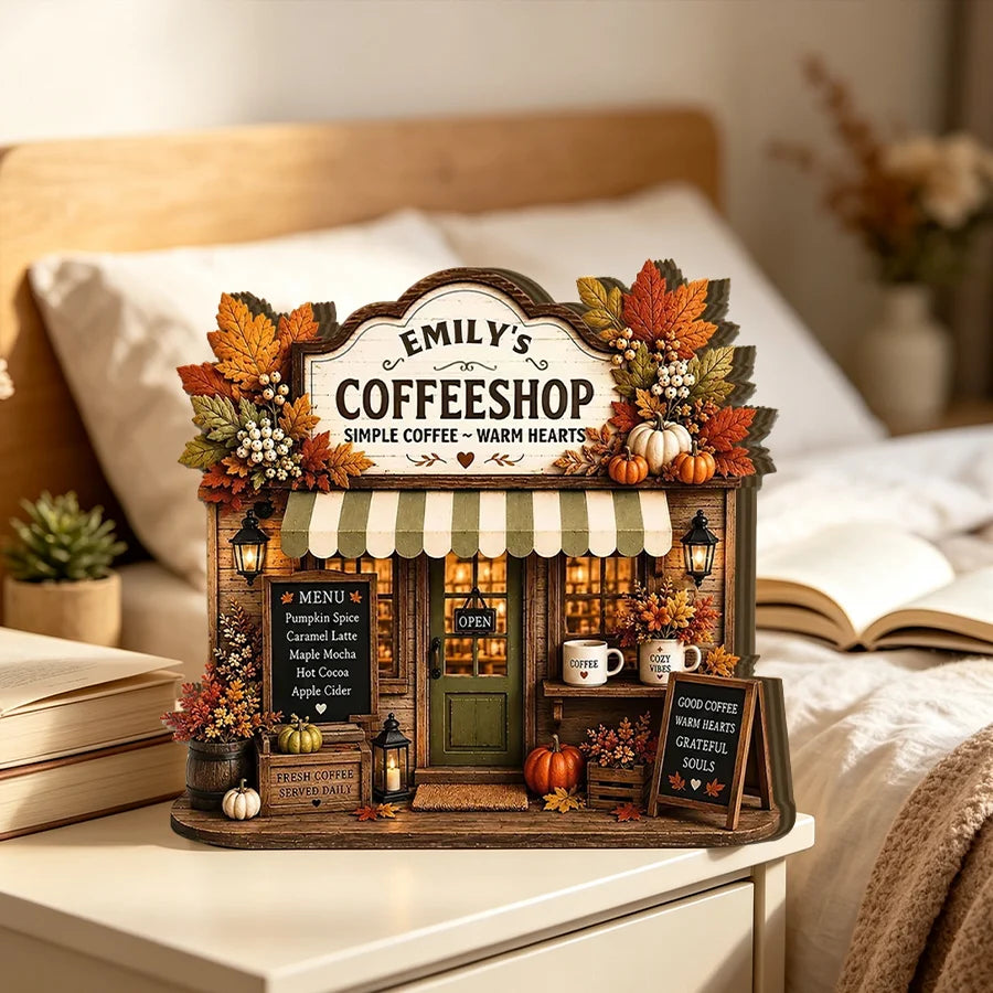 Thick Wooden Plaque, Simple Coffee Warm Hearts Fall Art, Creative Personalized Gift for Mom or Friend