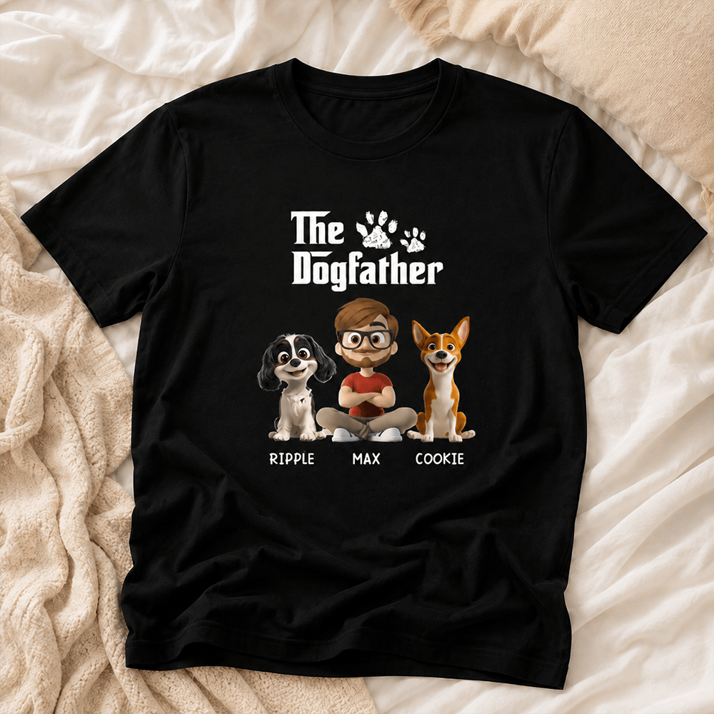Custom Dog Dad Apparel, Personalized Dogfather Shirt for Pet Lovers, Funny Cartoon Dog Gift for Men, Dads & Husbands