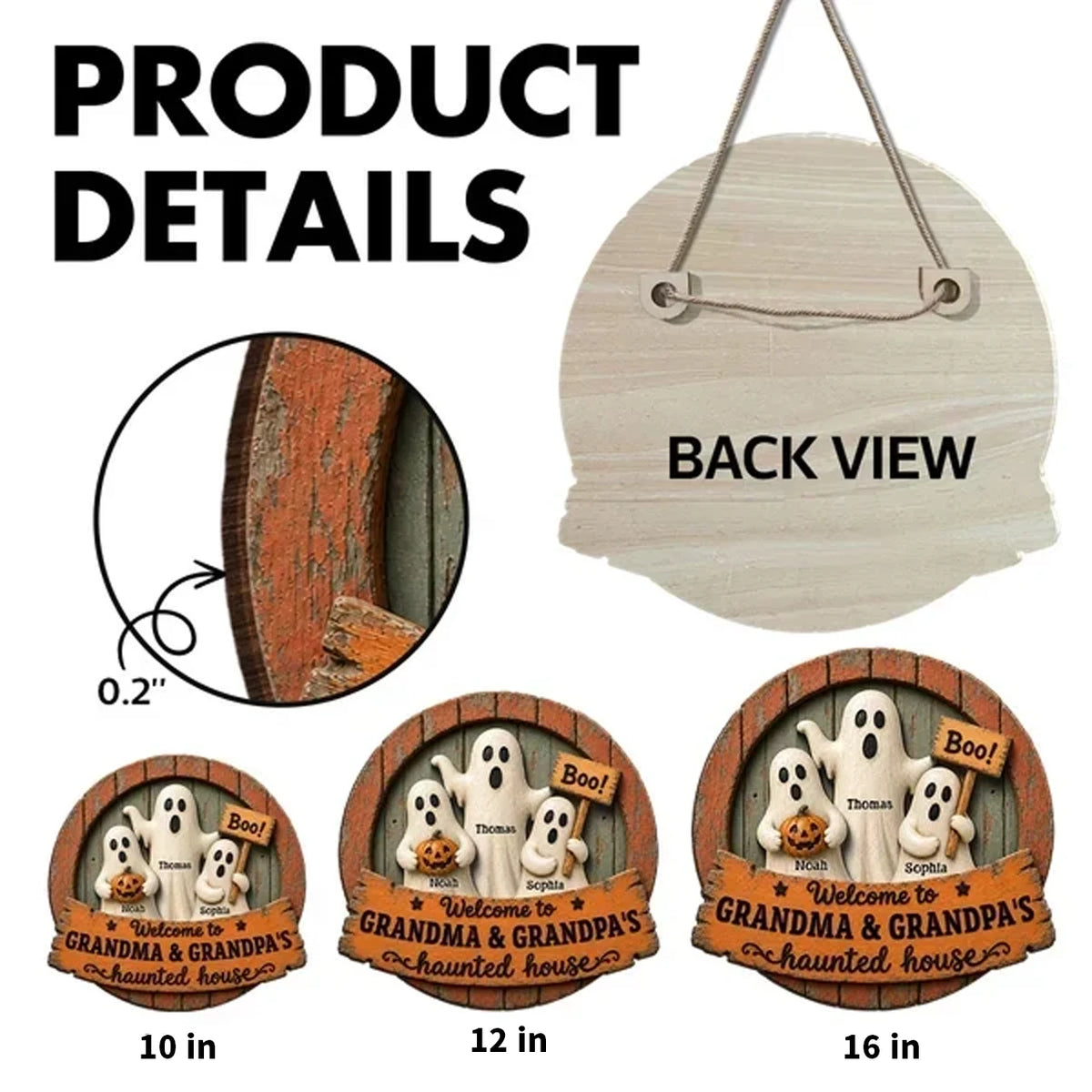 Grandma & Grandpa's Haunted House Wooden Sign, Personalized Ghosts With Pumpkin, Creative Halloween Gift