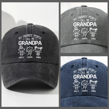 Personalized Washed Denim Baseball Cap for Grandpa, My Favorite People Call Me Grandpa, Unique Custom Gift for Family Pride