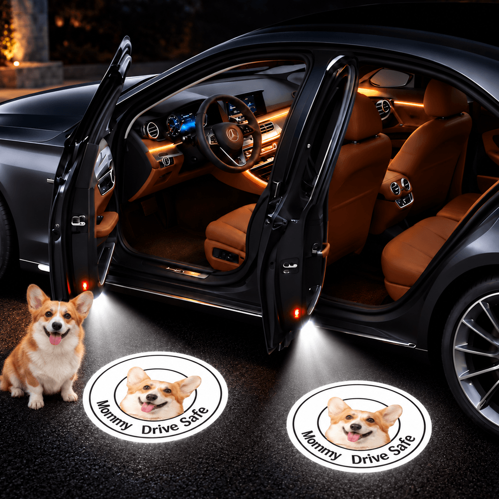 Personalized Car Door Projector Lights with Custom Pet Photo & Name, Drive Safe Design, Unique Gift for Pet Lovers