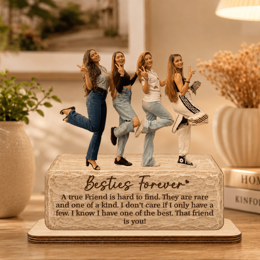 Personalized 2-Layer Wooden Best Friend Plaque, AI Photo Wood-Carved Friendship Gift for Besties