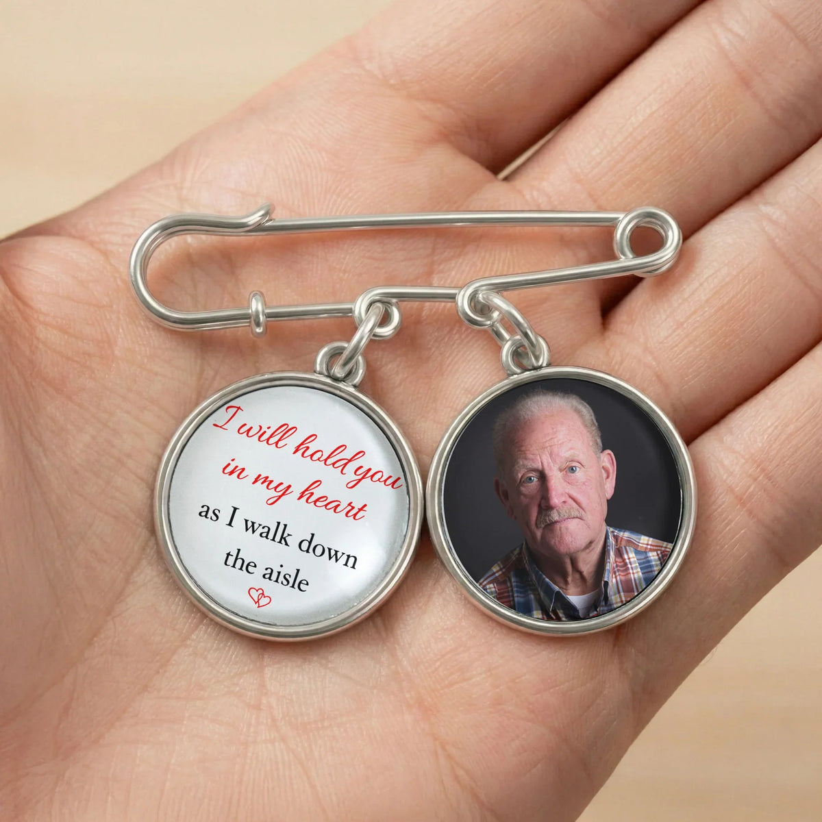 Personalized Alloy Charm Lapel Pin With Custom Photo - Wedding Day Memorial Gift, Hold You In My Heart