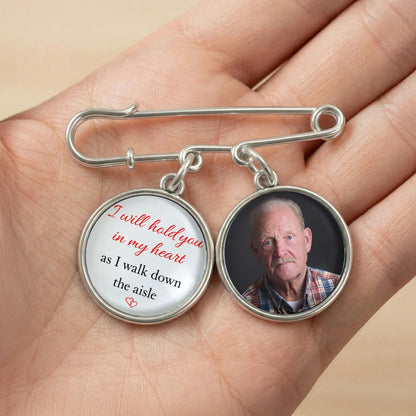 Personalized Alloy Charm Lapel Pin With Custom Photo - Wedding Day Memorial Gift, Hold You In My Heart