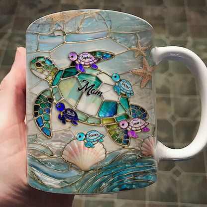 Personalized Sea Turtle Stained Glass Style Ceramic Mug for Mom - Ocean Beach Coffee Gift for Mother's Day