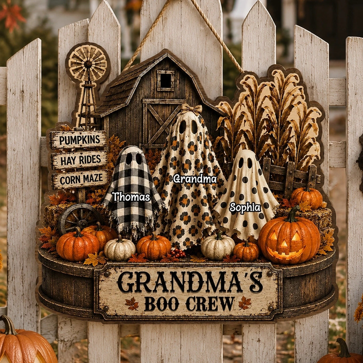 Personalized Halloween Acrylic Light Box for Grandma, Custom Boo Crew Ghost Family Night Light, Spooky Fall Decor Gift