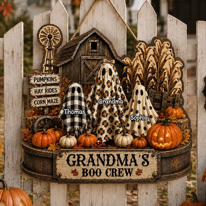 Personalized Halloween Acrylic Light Box for Grandma, Custom Boo Crew Ghost Family Night Light, Spooky Fall Decor Gift