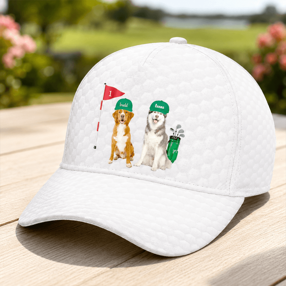 Custom Pet Photo Golf Cap with Name, Personalized Dog or Cat Hat, Gift for Golfers & Pet Lovers