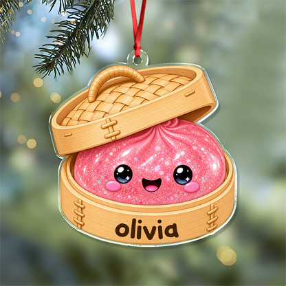 Personalized Acrylic Ornament, Smiling Dim Sum in Warm Pastels, Creative Keepsake Gift for Family & Friends