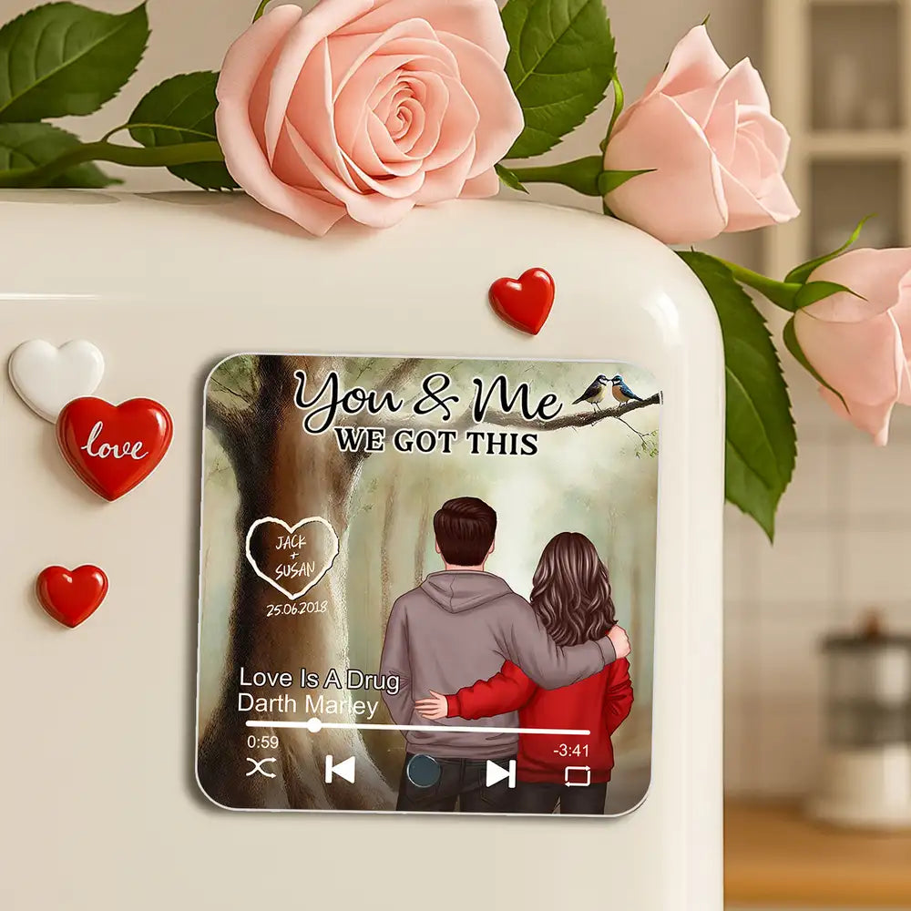 Personalized Acrylic Music Magnet – “You & Me We Got This” Couple Gift with Custom Names and Song