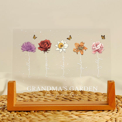 Custom LED Frame Poster - Birth Month Flower Art with Grandkids' Names