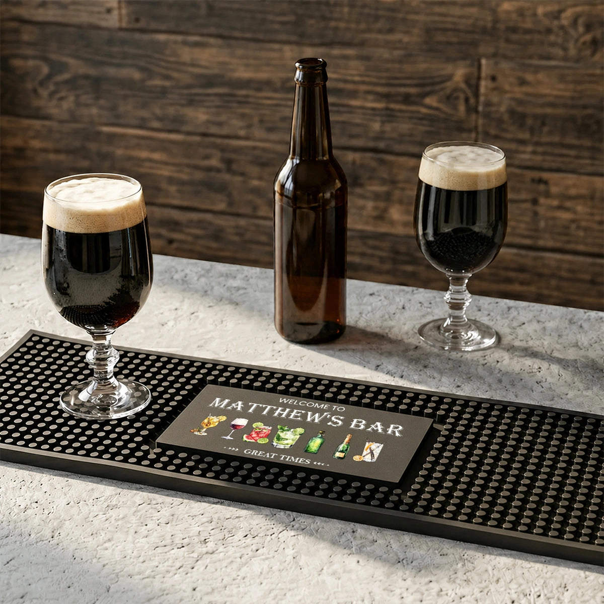 Personalized Bartender Mat, Custom Cocktail Bar Mat with Name & Drink Choices, Unique Gift for Cocktail Lovers and Home Bar Setup