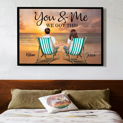 “You & Me – We Got This” Beach Poster – Personalized Names, Romantic Couple Artwork