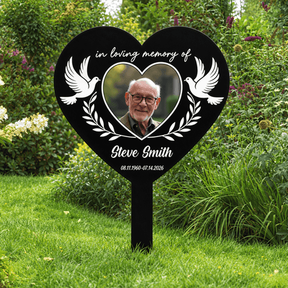 Custom Photo Memorial Garden Stake, Personalized Metal Grave Marker with Floral or Dove Design, Sympathy Gift for Family
