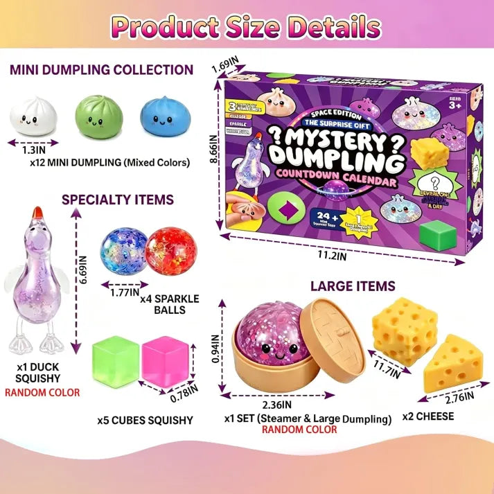 Squishy Advent Calendar Set, Cute Colorful Toys, Unique Christmas Gift for Kids and Friends