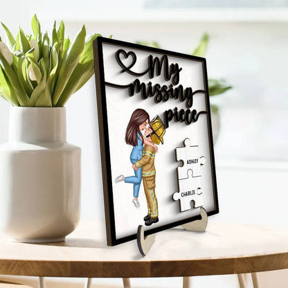 My Missing Piece - Personalized 2-Layer Wooden Plaque for Heroes - Firefighters, Nurses, Police Officers - Romantic Gift for Valentine's & Anniversaries