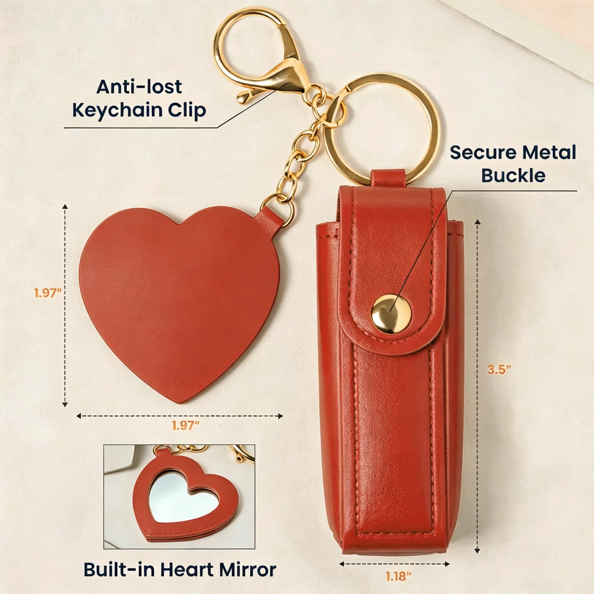 Mirror Lipstick Case Keychain, Made with Love Floral Style, Creative Unique Gift for Mom & Bridesmaid