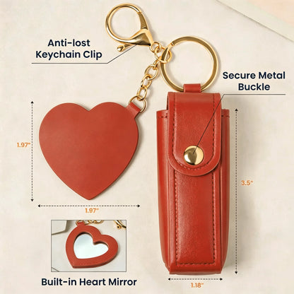 Mirror Lipstick Case Keychain, Made with Love Floral Style, Creative Unique Gift for Mom & Bridesmaid