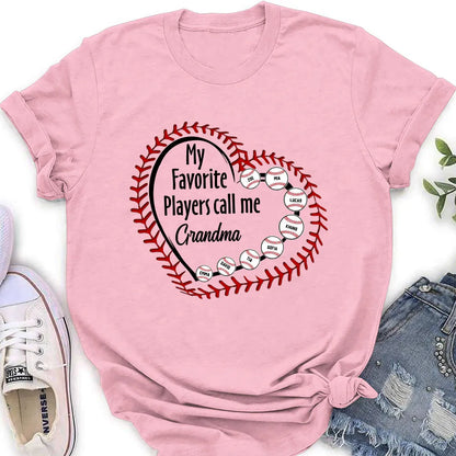 Personalized Baseball Grandma Classic Tee My Favorite Players Call Me Cute Heart & Baseball Design Unique Gift
