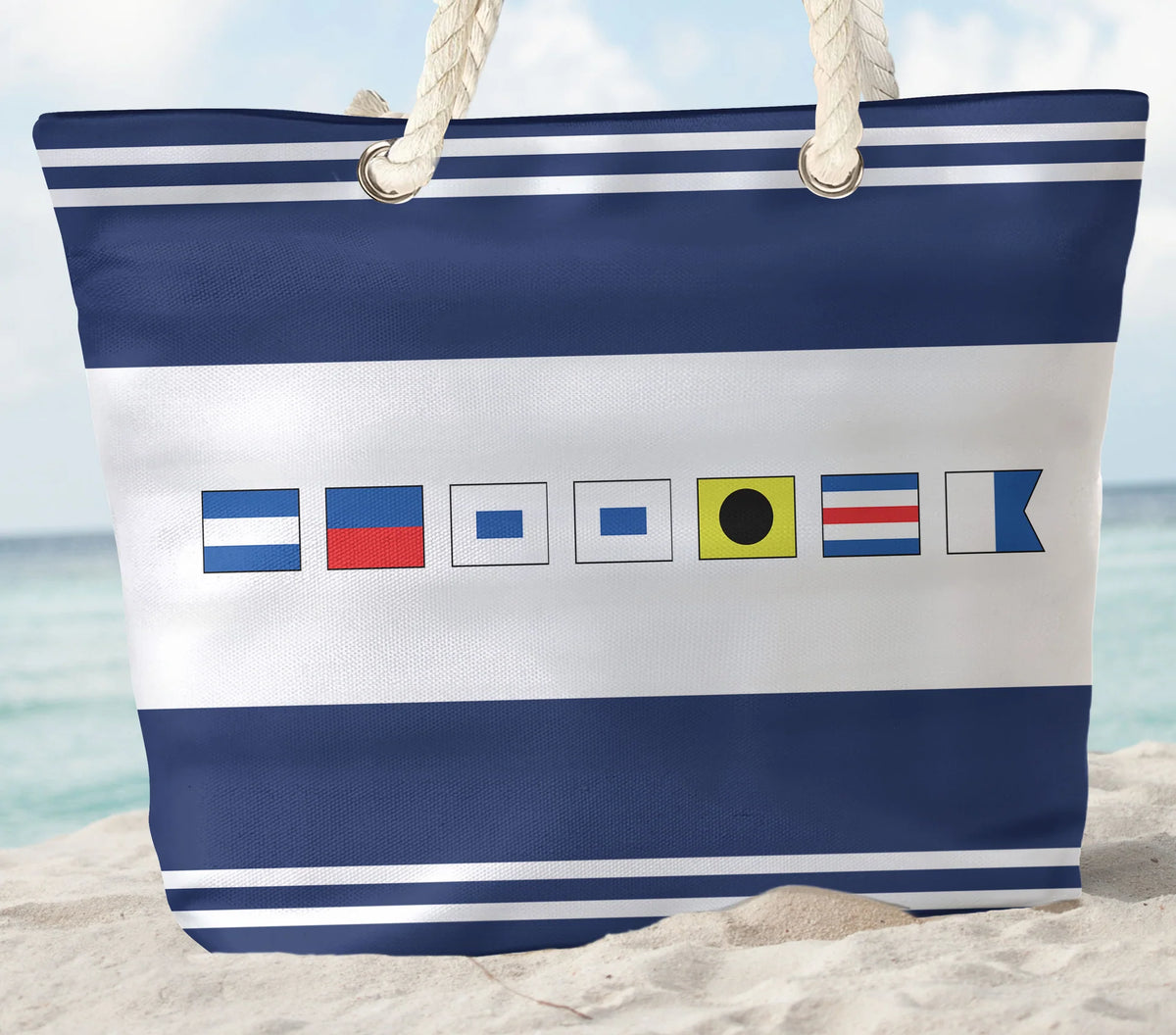 Personalized Nautical Flag Rope Handle Canvas Bag for Beach Days - Unique Coastal Gift for Her