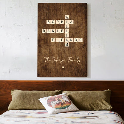 Scrabble Tile Family Name Poster – Personalized Scrabble-Inspired Poster for Family, Couples, or Housewarming Gift