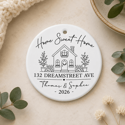 Home Sweet Home Ceramic Ornament, Personalized Tree Keepsake, Creative Housewarming Gift for New Homeowners