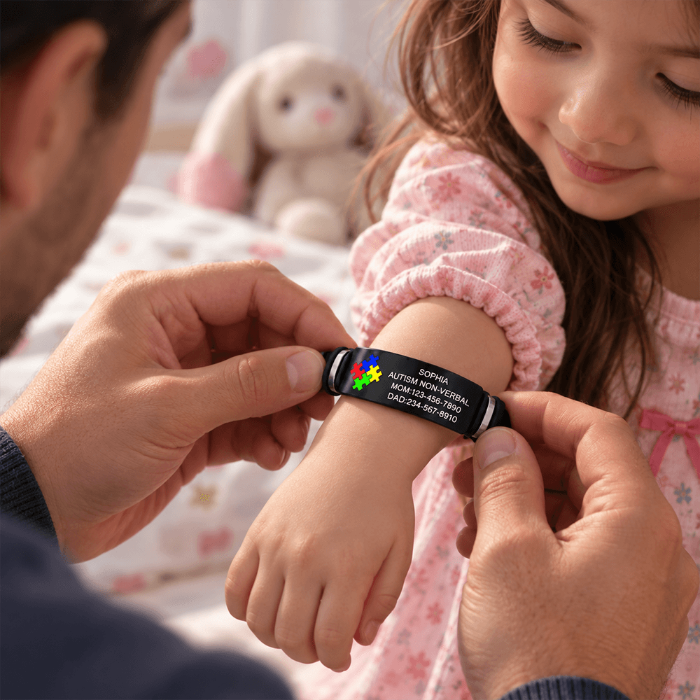 Personalized Nonverbal Autism Medical Alert Bracelet, Custom Name & Emergency Contact Silicone ID for Kids & Adults