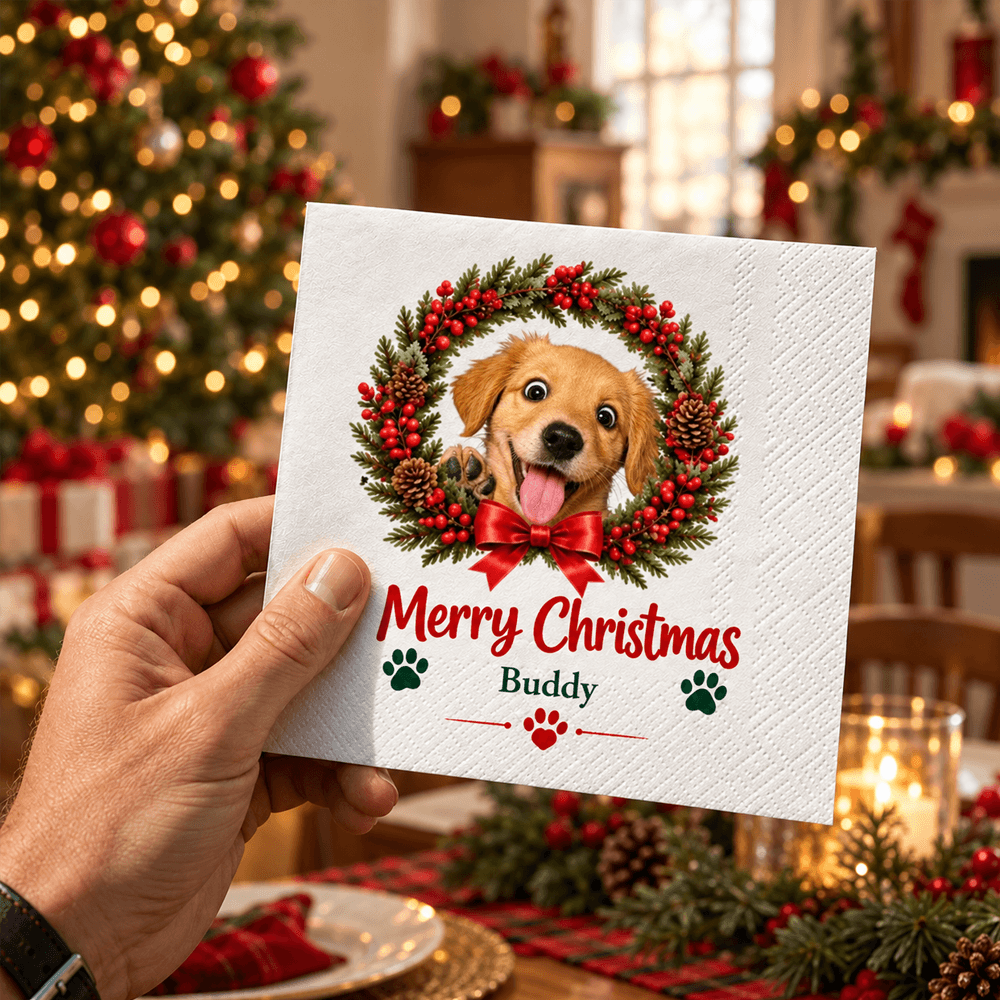 Merry Christmas Personalized Napkins with Festive Dog Portrait, Creative Gift for Pet Owners and Family
