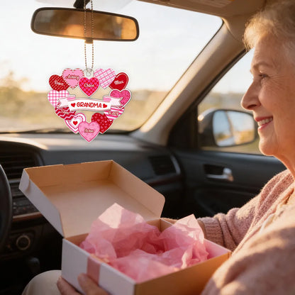 Grandma Sweethearts Acrylic Car Hanger, Personalized Heart Mirror Charm for Daily Smiles, Thoughtful Gift for Grandma