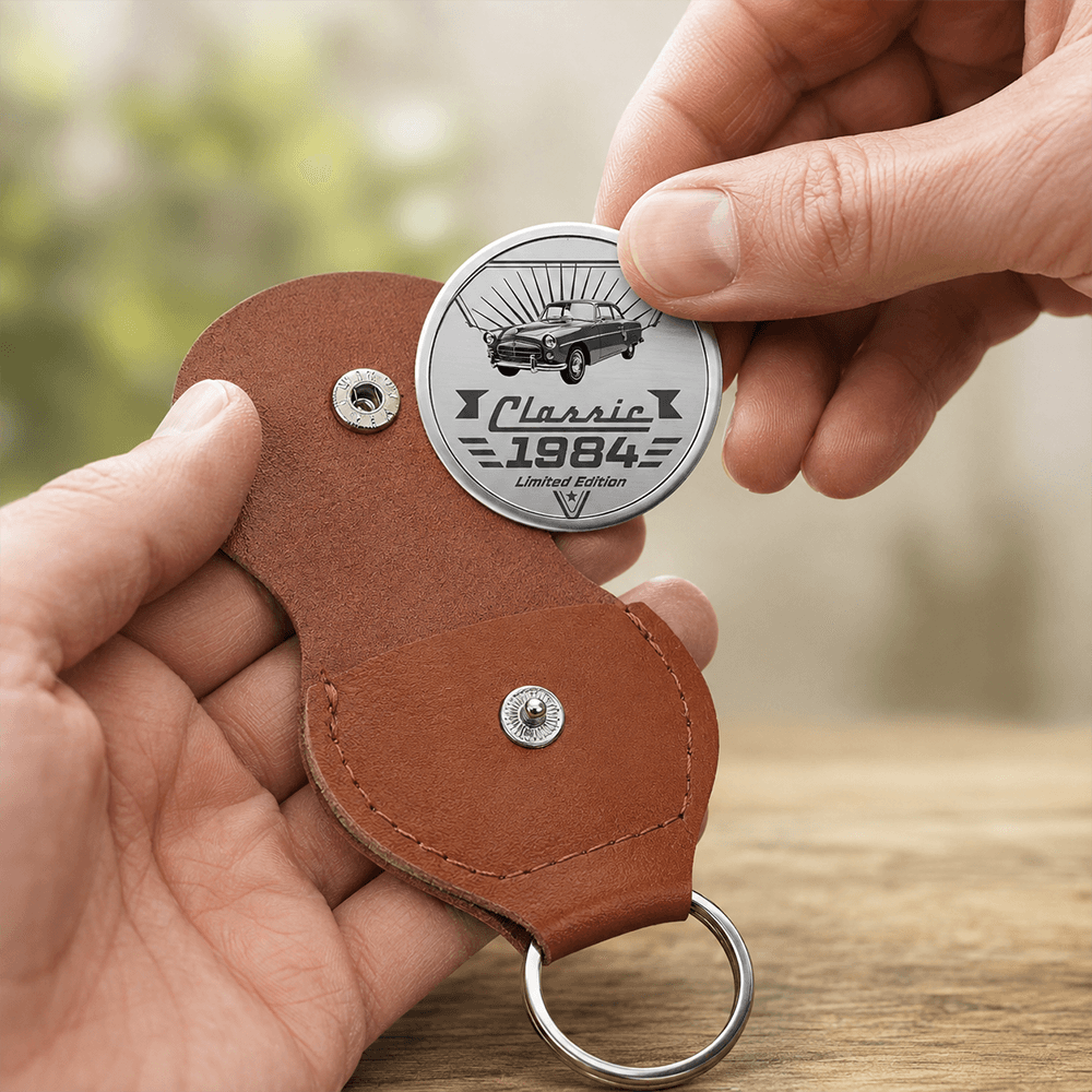 Personalized Classic Car Pocket Hug Keychain, Custom Year Metal Token, Keepsake Gift for Car Lovers