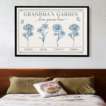 Grandma’s Garden Poster - Personalized Family Poster without Frame with Custom Names, Perfect Gift for Grandma