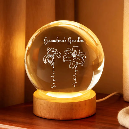 Globe Lamp Grandma's Garden Floral Glow, Personalized Keepsake for Cozy Home Decor, Sweet Gift for Grandma