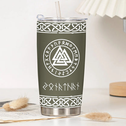 Norse Mythology Insulated Travel Tumbler, Personalized Rune Name Look - Sleek Celtic Knot Style, Creative Gift for Any Viking Fan