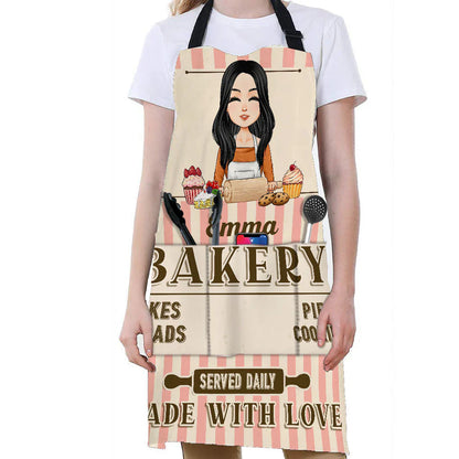 Personalized Pocket Apron, Bakery Girl Baking Design for Kitchen Cooking, Unique Gift for Mom or Baker