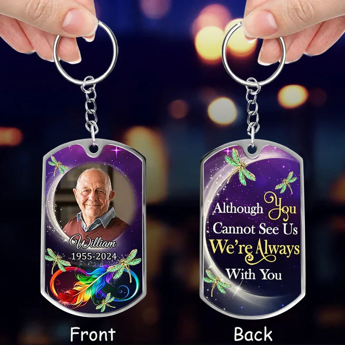 Personalized Acrylic Keychain With Memorial Photo, Dragonfly Design, Unique Gift For Family