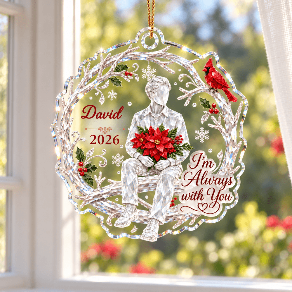 Personalized Memorial Acrylic Ornament with Custom Name and Year, Crystal-Style Angel and Red Cardinal, Sympathy Gift for Family