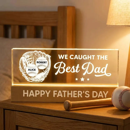 Personalized Block LED Light Plaque, Baseball Glove Best Dad Design, Warm Unique Gift for Dad