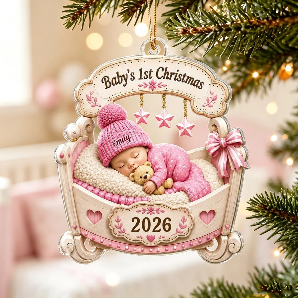 Baby's First Christmas Acrylic Ornament, Personalized Sleeping Newborn Keepsake, Creative Gift for Family