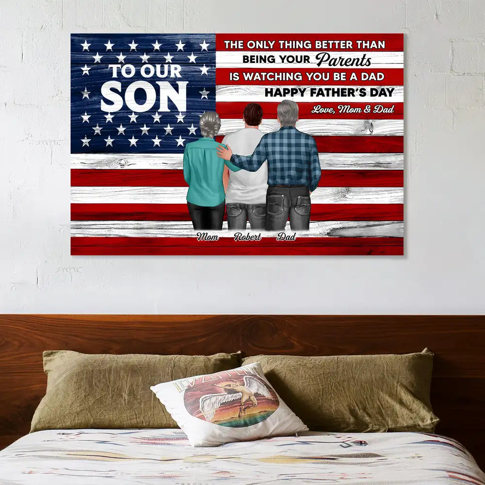 To Our Son – Personalized Father’s Day Canvas – Gift from Mom or Dad with Custom Illustration