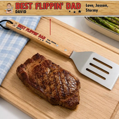 Personalized Wooden Grill Spatula for Dad, Unique BBQ Gift with Funny Red Grill Design