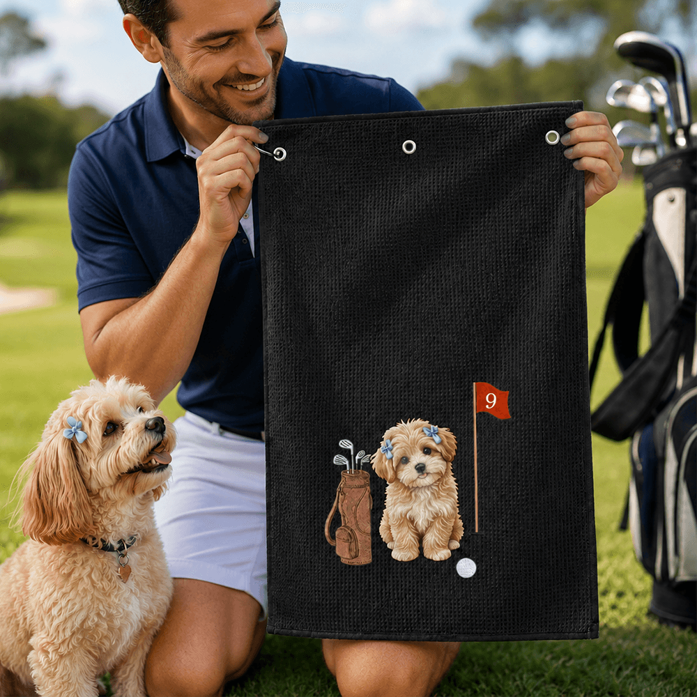 Personalized Embroidered Golf Towel with Custom Pet Portrait & Name, Unique Golf Gift for Golfers and Pet Lovers