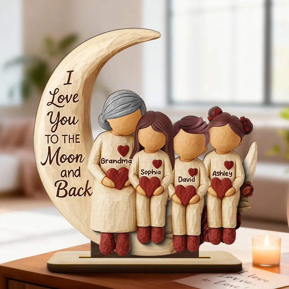 Personalized 2-Layer Wooden Plaque Grandma Grandpa and Grandchild on Moon We Love You to the Moon and Back Unique Gift